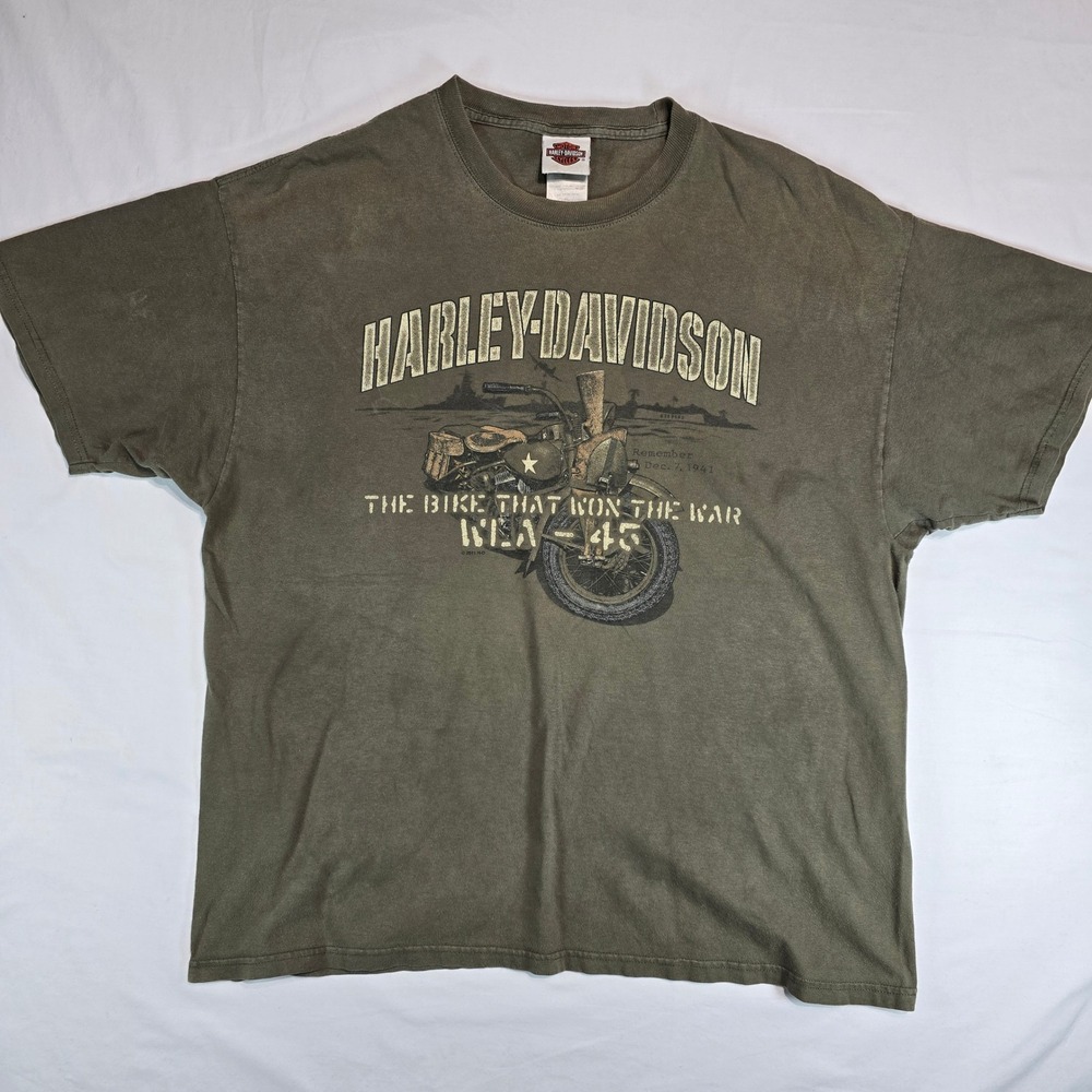 Harley-Davidson Reno NV Military WLA‎ 45 T-Shirt Olive Green Hanes Beefy-T XL